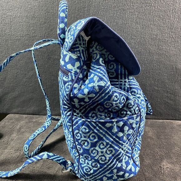 Vera Bradley Cuban Tiles Cotton Backpack Medium Blue Turquoise Straps 14"x12"x5" - Picture 7 of 14